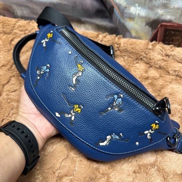 Coach Blue Leather Belt Bag with Sports Motif - Picture 11 of 12